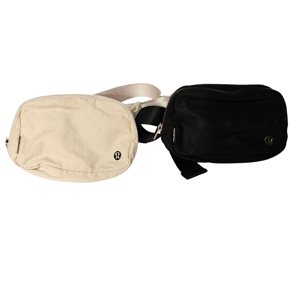 Lululemon‎ Everywhere Belt Bag 2 Pack OS Black Cream Nylon Adjustable Waist Bag